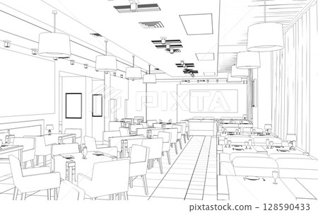 shopping mall, contour visualization, 3D illustration, sketch, outline shopping mall, contour visualization, 3D illustration, sketch, outline 128590433