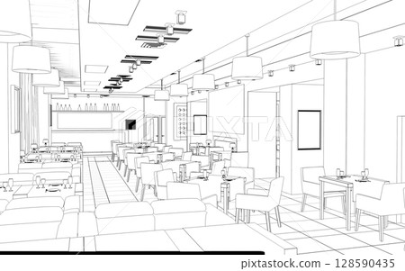 shopping mall, contour visualization, 3D illustration, sketch, outline shopping mall, contour visualization, 3D illustration, sketch, outline 128590435