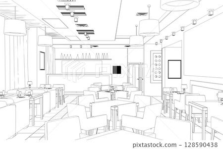 shopping mall, contour visualization, 3D illustration, sketch, outline shopping mall, contour visualization, 3D illustration, sketch, outline 128590438