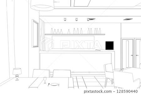 shopping mall, contour visualization, 3D illustration, sketch, outline shopping mall, contour visualization, 3D illustration, sketch, outline 128590440