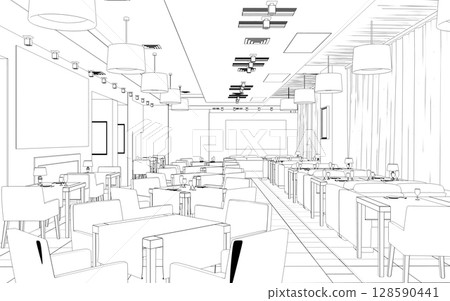shopping mall, contour visualization, 3D illustration, sketch, outline shopping mall, contour visualization, 3D illustration, sketch, outline 128590441