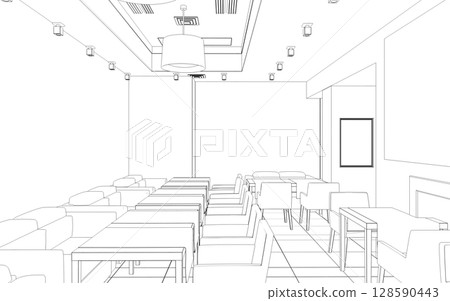 shopping mall, contour visualization, 3D illustration, sketch, outline 128590443