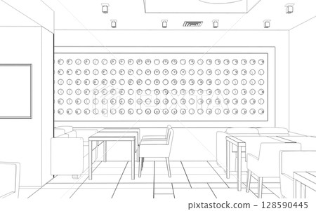 shopping mall, contour visualization, 3D illustration, sketch, outline shopping mall, contour visualization, 3D illustration, sketch, outline 128590445