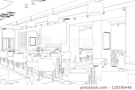 shopping mall, contour visualization, 3D illustration, sketch, outline shopping mall, contour visualization, 3D illustration, sketch, outline 128590446
