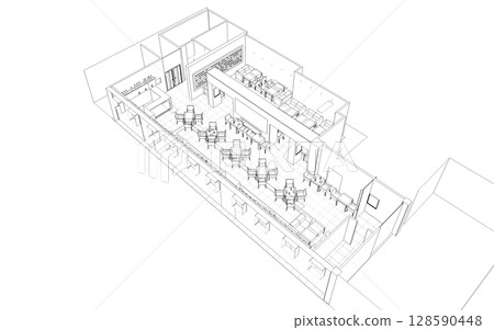 shopping mall, contour visualization, 3D illustration, sketch, outline shopping mall, contour visualization, 3D illustration, sketch, outline 128590448