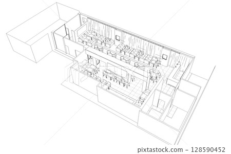 shopping mall, contour visualization, 3D illustration, sketch, outline shopping mall, contour visualization, 3D illustration, sketch, outline 128590452
