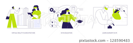 Full-immersive virtual reality isolated cartoon vector illustrations se 128590483