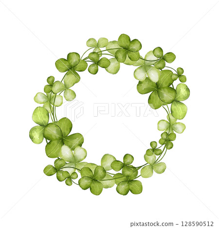 Green clover round frame. St. Patrick's Day. Shamrock illustration Green clover round frame. St. Patrick's Day. Shamrock illustration 128590512