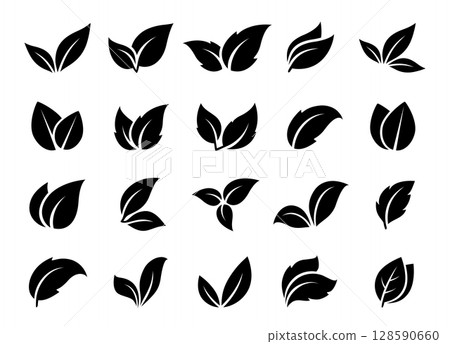 Black branches leaves icons set eco elements 128590660