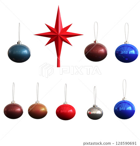 Christmas decorations, New Year's decor, isolate on a transparent background, 3D illustration, cg render Christmas decorations, New Year's decor, isolate on a transparent background, 3D illustration, cg render 128590691
