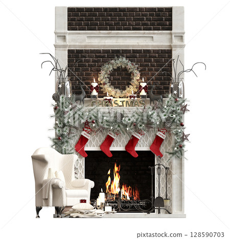 Christmas decorations, New Year's decor, isolate on a transparent background, 3D illustration, cg render Christmas decorations, New Year's decor, isolate on a transparent background, 3D illustration, cg render 128590703