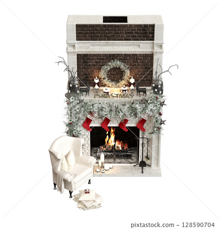 Christmas decorations, New Year's decor, isolate on a transparent background, 3D illustration, cg render Christmas decorations, New Year's decor, isolate on a transparent background, 3D illustration, cg render 128590704