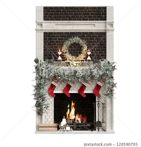 Christmas decorations, New Year's decor, isolate on a transparent background, 3D illustration, cg render Christmas decorations, New Year's decor, isolate on a transparent background, 3D illustration, cg render 128590705