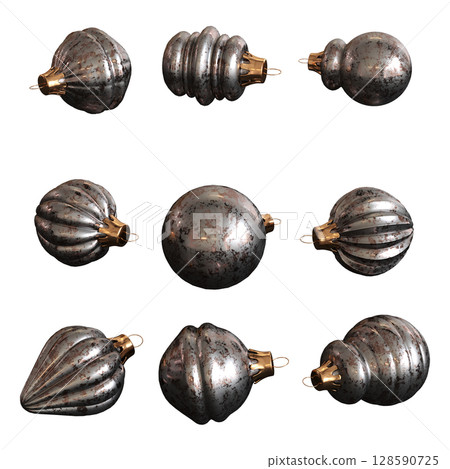 Christmas decorations, New Year's decor, isolate on a transparent background, 3D illustration, cg render Christmas decorations, New Year's decor, isolate on a transparent background, 3D illustration, cg render 128590725