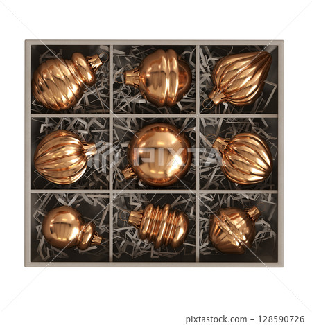 Christmas decorations, New Year's decor, isolate on a transparent background, 3D illustration, cg render Christmas decorations, New Year's decor, isolate on a transparent background, 3D illustration, cg render 128590726