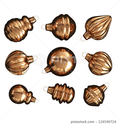 Christmas decorations, New Year's decor, isolate on a transparent background, 3D illustration, cg render Christmas decorations, New Year's decor, isolate on a transparent background, 3D illustration, cg render 128590728