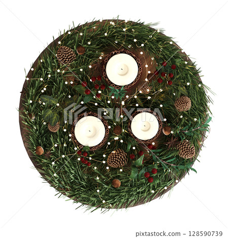 Christmas decorations, New Year's decor, isolate on a transparent background, 3D illustration, cg render Christmas decorations, New Year's decor, isolate on a transparent background, 3D illustration, cg render 128590739