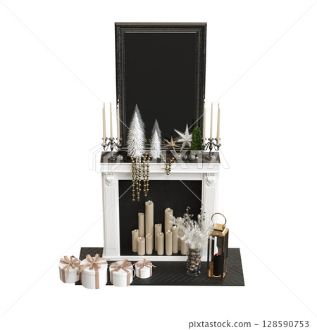 Christmas decorations, New Year's decor, isolate on a transparent background, 3D illustration, cg render Christmas decorations, New Year's decor, isolate on a transparent background, 3D illustration, cg render 128590753