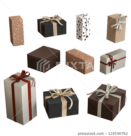 Christmas decorations, New Year's decor, isolate on a transparent background, 3D illustration, cg render 128590762