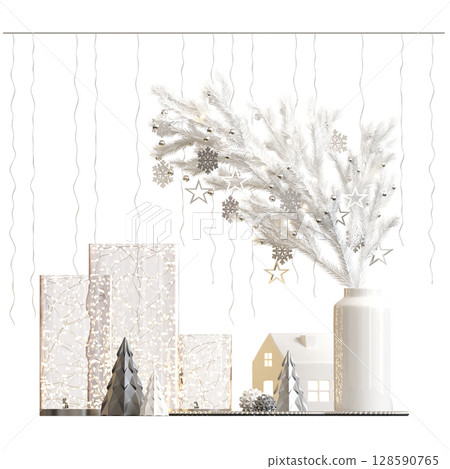 Christmas decorations, New Year's decor, isolate on a transparent background, 3D illustration, cg render 128590765