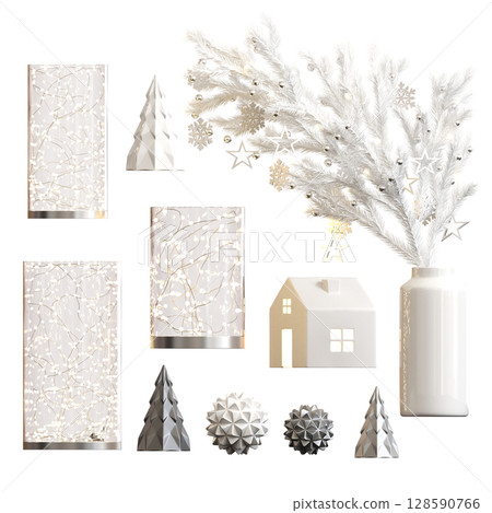 Christmas decorations, New Year's decor, isolate on a transparent background, 3D illustration, cg render 128590766