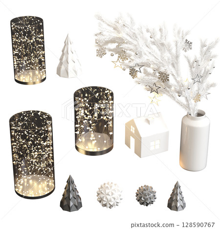 Christmas decorations, New Year's decor, isolate on a transparent background, 3D illustration, cg render 128590767