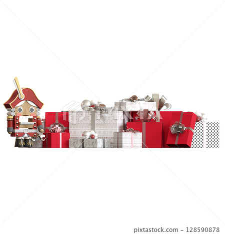 Christmas decorations, New Year's decor, isolate on a transparent background, 3D illustration, cg render 128590878