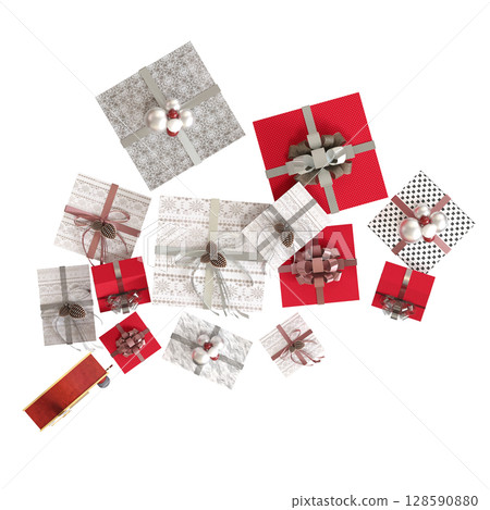 Christmas decorations, New Year's decor, isolate on a transparent background, 3D illustration, cg render Christmas decorations, New Year's decor, isolate on a transparent background, 3D illustration, cg render 128590880
