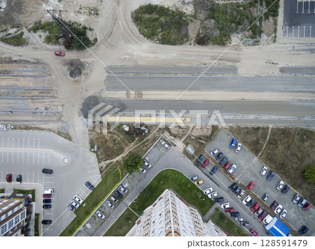 asphalt road, view from above asphalt road, view from above 128591479
