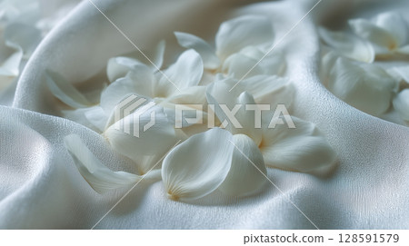 White petals on white cloth 128591579