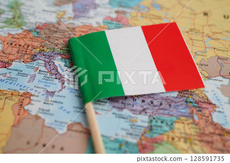 Bangkok, Thailand December 10, 2023 Italy map in world map paper. 128591735