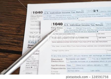 Tax form 1040 U.S. Individual Income Tax Return, business finance. 128591738