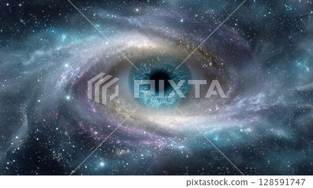 Cosmic eye in galaxy nebula universe with stars and space dust. 128591747