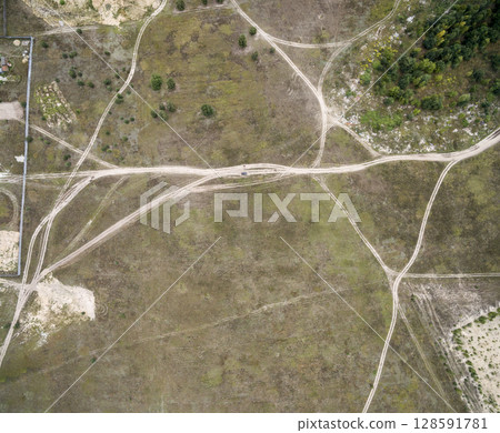 country road, view from above, aerial view 128591781