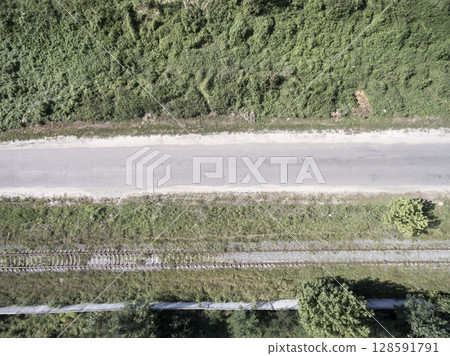 country road, view from above, aerial view 128591791