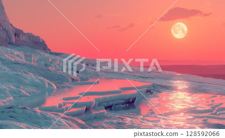 Art capturing a stunning sunset reflecting over the tranquil water Art capturing a stunning sunset reflecting over the tranquil water 128592066