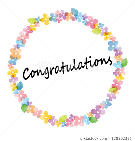 Watercolor flower wreath with English phrase "Congratulations" 128592355