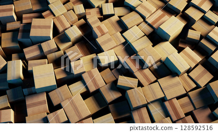 Abstract Composition of Wooden Boxes Arranged in an Artistic Pattern 128592516