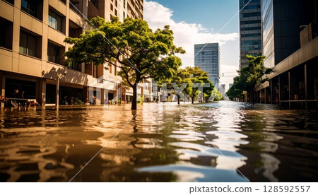 Image of large-scale flood damage in urban areas 128592557