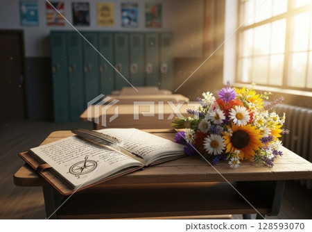 Empty Classroom Desk Awaiting Student Arrival 128593070