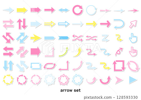 Colorful simple arrow icon set in sticker style 128593330