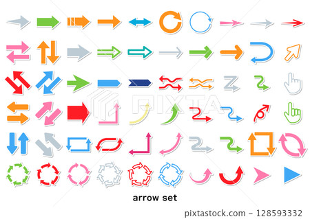 彩色簡單箭頭圖示設定為貼紙風格 128593332