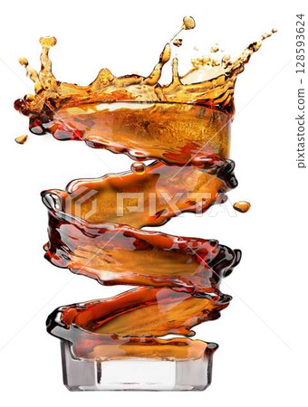 Spiral Splash of Cola in Glass Showing Motion and Energy 128593624