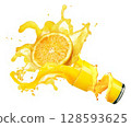 Fresh Orange Splash with Half Citrus and Vibrant Juice in Motion 128593625