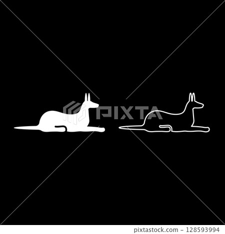 Jackal silhouette egyptian mythology Anubis Egypt God set icon white color vector illustration image solid fill outline contour line thin flat style Jackal silhouette egyptian mythology Anubis Egypt God set icon white color vector illustration image solid fill outline contour line thin flat style 128593994