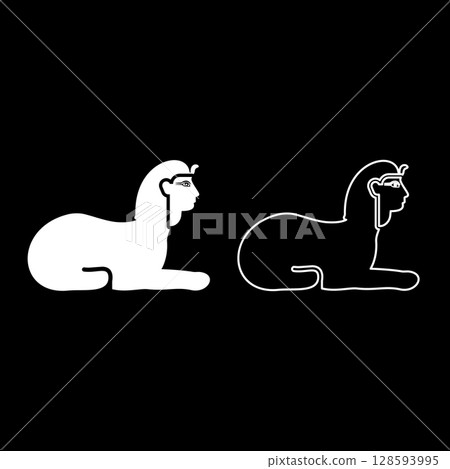 Sphinx Egypt pyramid concept egyptian statue of Giza set icon white color vector illustration image solid fill outline contour line thin flat style Sphinx Egypt pyramid concept egyptian statue of Giza set icon white color vector illustration image solid fill outline contour line thin flat style 128593995