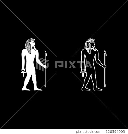 Egypt pharaoh Tutankhamen King Tut set icon white color vector illustration image solid fill outline contour line thin flat style Egypt pharaoh Tutankhamen King Tut set icon white color vector illustration image solid fill outline contour line thin flat style 128594003