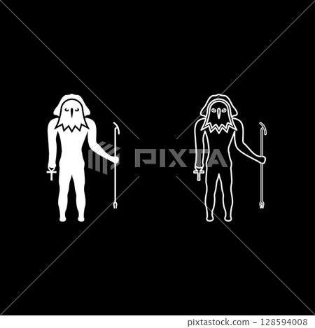 Ra ancient Egypt sun god deity with falcon head set icon white color vector illustration image solid fill outline contour line thin flat style 128594008