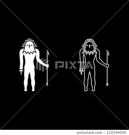 Egypt sun god deity Ra ancient with falcon head set icon white color vector illustration image solid fill outline contour line thin flat style Egypt sun god deity Ra ancient with falcon head set icon white color vector illustration image solid fill outline contour line thin flat style 128594009