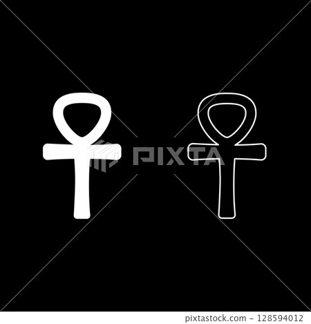 Ankh Coptic cross ancient Egyptian religious symbol set icon white color vector illustration image solid fill outline contour line thin flat style 128594012